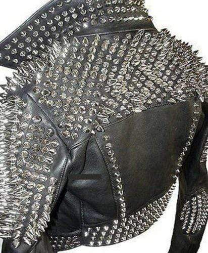 • silver spike biker jacket detail close up
