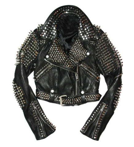 • black punk studded leather jacket mens front view
