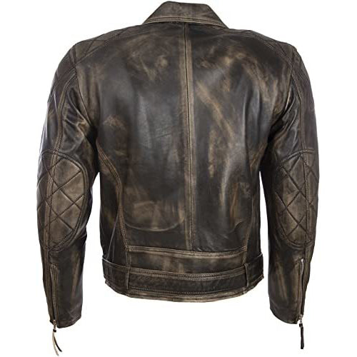 Men's Genuine Leather Belted Biker Jacket in Vintage Style - AMSEL LEATHERS