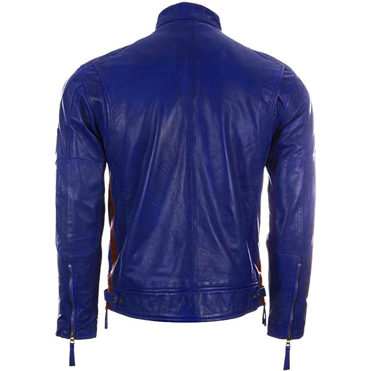 Men's Genuine Leather Biker Jacket with Patches - AMSEL LEATHERS