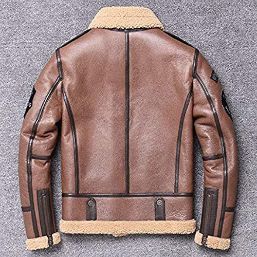 Men's Genuine Leather Shearling Bomber Aviator Jacket Sheepskin Coat - AMSEL LEATHERS