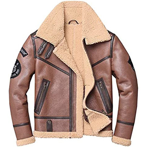 Men's Genuine Leather Shearling Bomber Aviator Jacket Sheepskin Coat - AMSEL LEATHERS