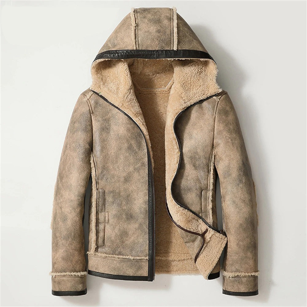 Men's Hooded Casual Sheepskin Shearling Fur Jacket - AMSEL LEATHERS