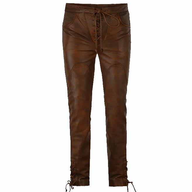 Men's Lace Up Cowboy Leather Pant - AMSEL LEATHERS