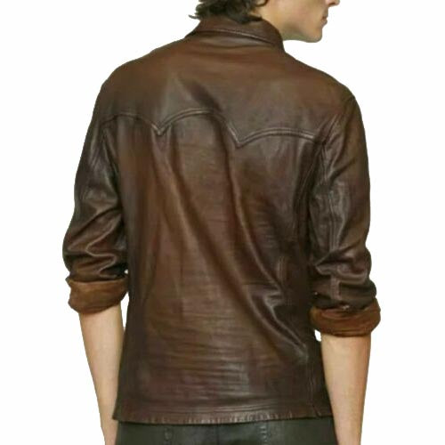 Men's Lambskin Vintage Leather Slim Fit Shirt - AMSEL LEATHERS