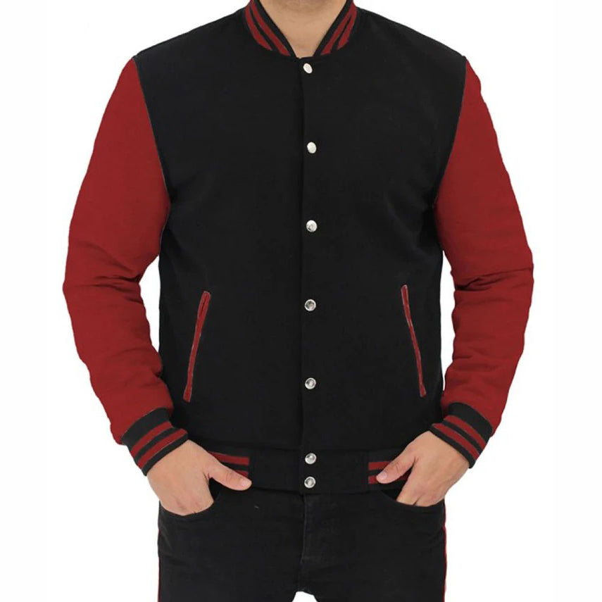 Men's Maroon and Black Baseball Varsity Jacket - AMSEL LEATHERS