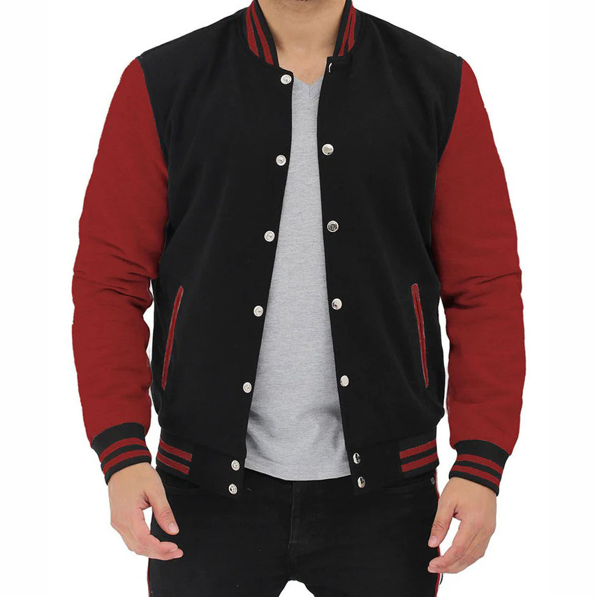 Men's Maroon and Black Baseball Varsity Jacket - AMSEL LEATHERS