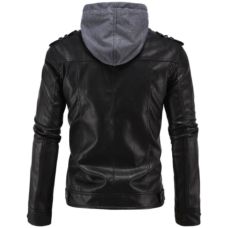 Men's Motorcycle Brando Style Biker Leather Jacket with Hood - AMSEL LEATHERS