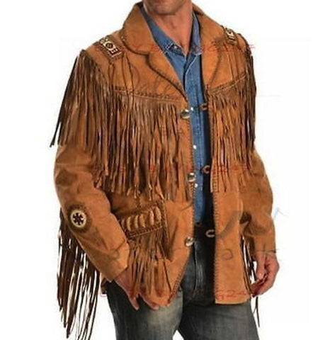 men's brown fringe suede leather jacket silas side angle