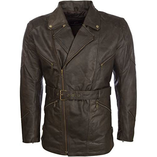 Men's Real Cowhide Leather Belted Motorbike Coat - AMSEL LEATHERS