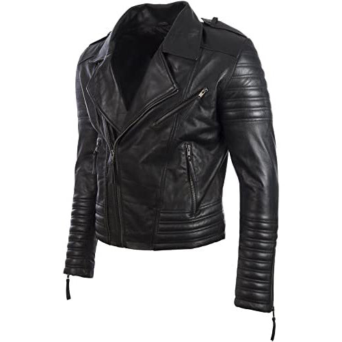 Men’s Real Leather Asymmetric Zip Fashion Biker Jacket - AMSEL LEATHERS