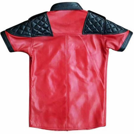 Men's Red Lambskin Leather Police Shirt with Padded - AMSEL LEATHERS