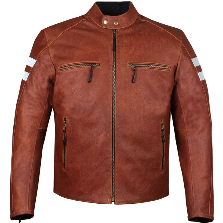 Men's Red Leather Biker Motorcycle Jacket - AMSEL LEATHERS