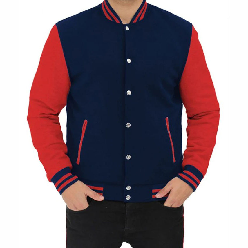 Men's Red and Blue Varsity Baseball Jacket - AMSEL LEATHERS