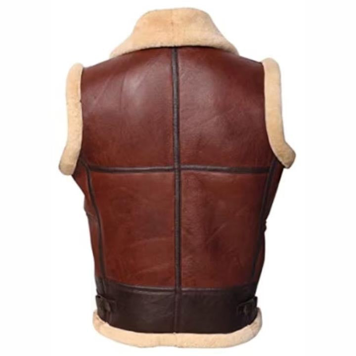 Men's Reddish Brown Faux Shearling Sheepskin Leather Vest - AMSEL LEATHERS