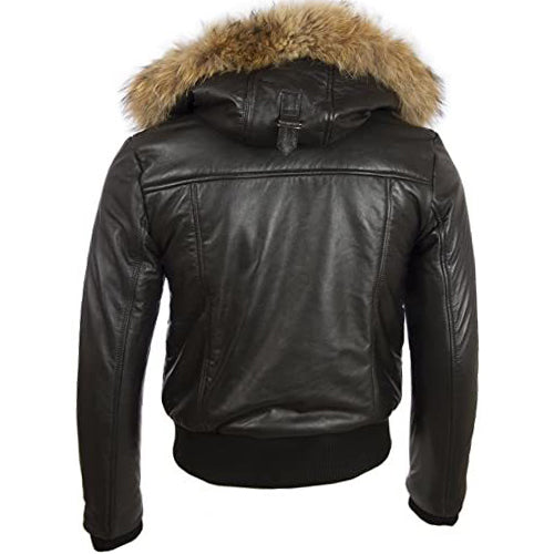 Men's Removable Hood Vintage Leather Biker Jacket - AMSEL LEATHERS