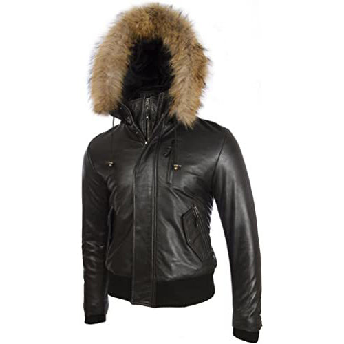 Men's Removable Hood Vintage Leather Biker Jacket - AMSEL LEATHERS