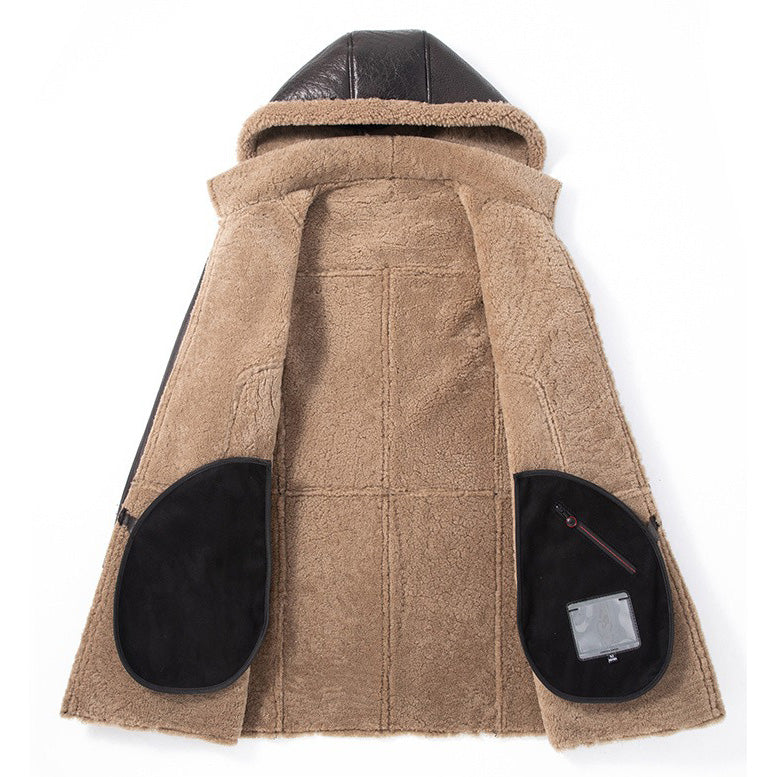 Men's Shearling Sheepskin Hooded Parka Winter Coat - AMSEL LEATHERS