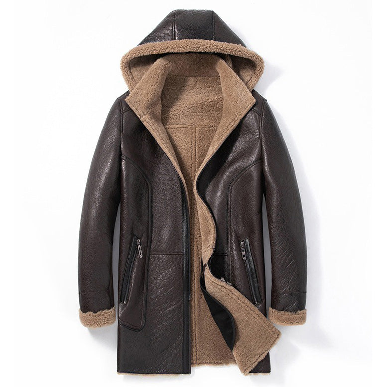 Men's Shearling Sheepskin Hooded Parka Winter Coat - AMSEL LEATHERS