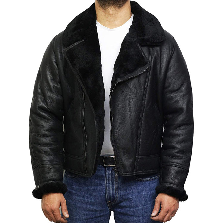 Men's Shearling Sheepskin Leather Aviator Pilot B3 Bomber Jacket - AMSEL LEATHERS