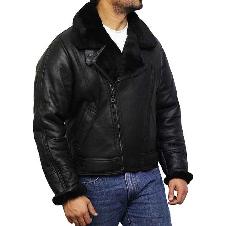 Men's Shearling Sheepskin Leather Aviator Pilot B3 Bomber Jacket - AMSEL LEATHERS