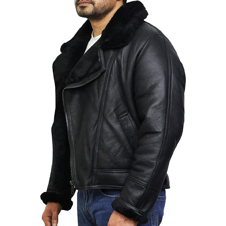 Men's Shearling Sheepskin Leather Aviator Pilot B3 Bomber Jacket - AMSEL LEATHERS