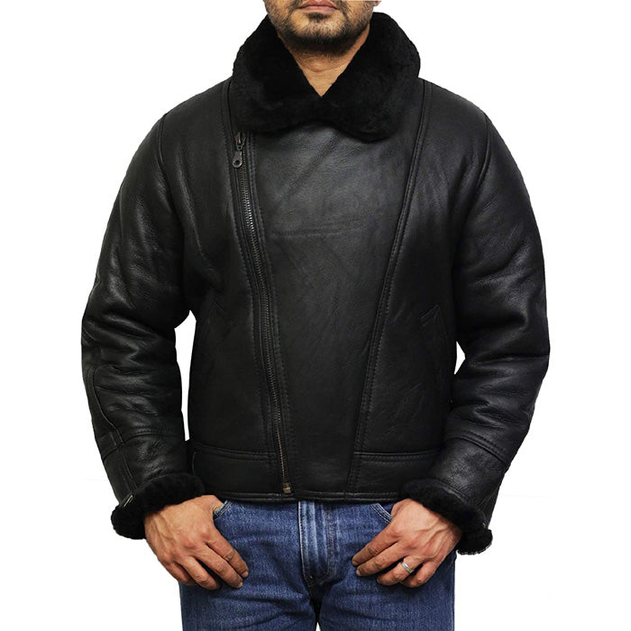 Men's Shearling Sheepskin Leather Aviator Pilot B3 Bomber Jacket - AMSEL LEATHERS