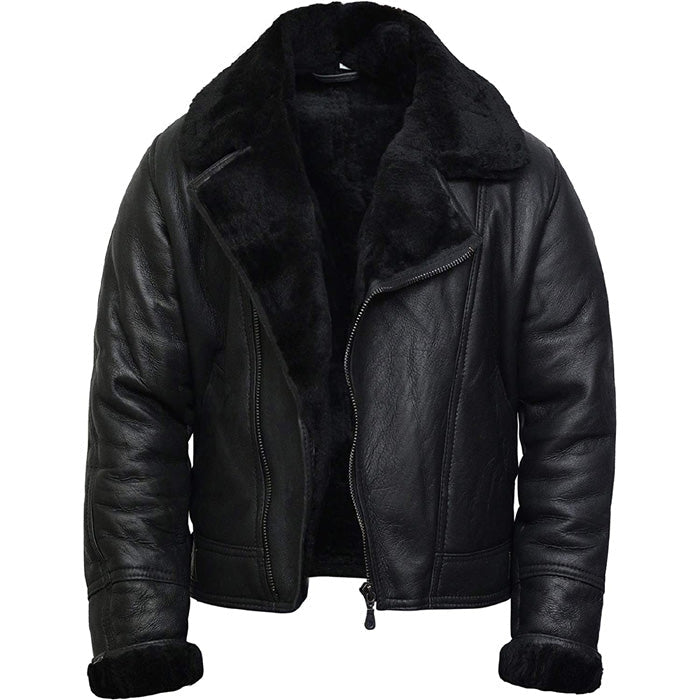 Men's Shearling Sheepskin Leather Aviator Pilot B3 Bomber Jacket - AMSEL LEATHERS