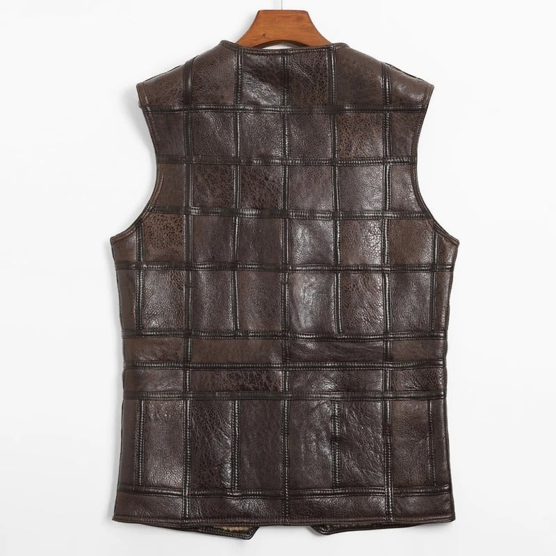 Men's Sheepskin Leather Vest with Fur Lining - AMSEL LEATHERS