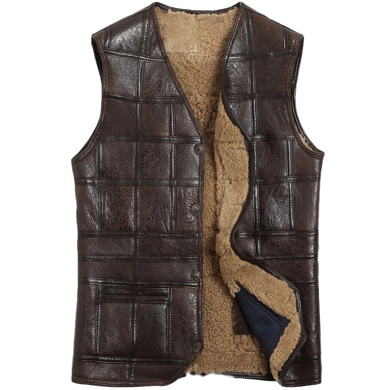 Men's Sheepskin Leather Vest with Fur Lining - AMSEL LEATHERS