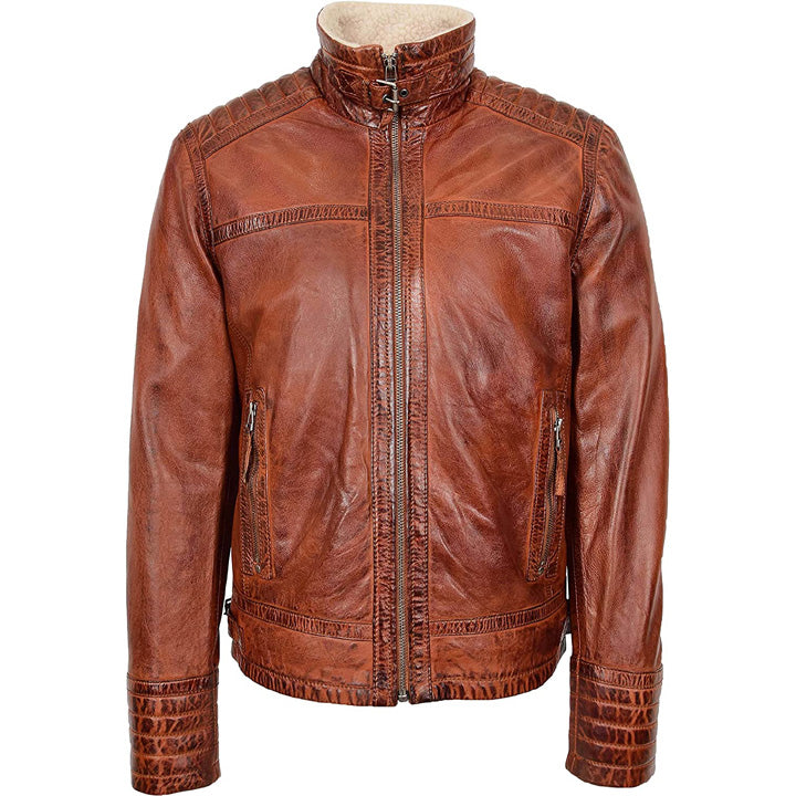 Men's Sherpa Lined Brown Leather Jacket - AMSEL LEATHERS