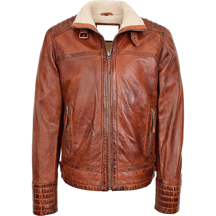 Men's Sherpa Lined Brown Leather Jacket - AMSEL LEATHERS