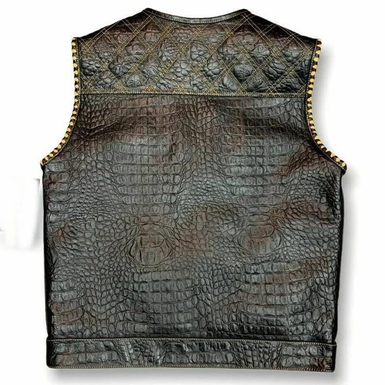 Men's Snake Yellow Diamond Quilted Motorcycle Biker Vest - AMSEL LEATHERS