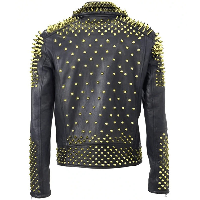 Men's Studded Biker Leather Jacket Black - AMSEL LEATHERS