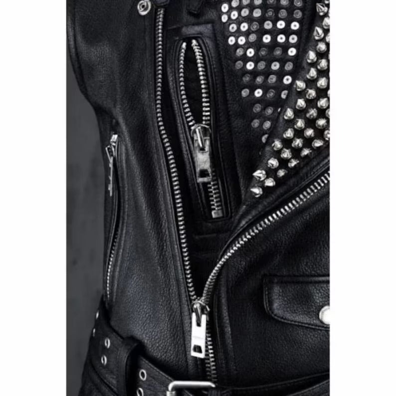 Men's Black Leather Studded Biker Punk Vest - AMSEL LEATHERS