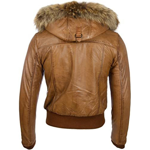 Men's Tan Brown Leather Biker Jacket with Removable Hood - AMSEL LEATHERS