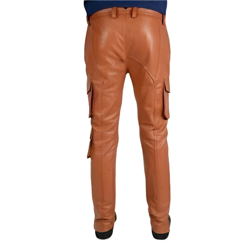 Men's Tan Cargo Style Leather Pant - AMSEL LEATHERS