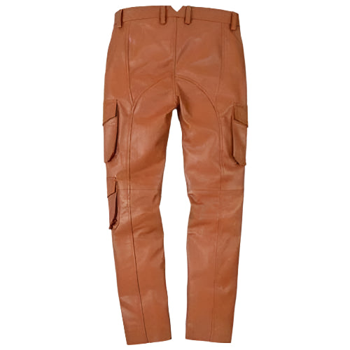 Men's Tan Cargo Style Leather Pant - AMSEL LEATHERS