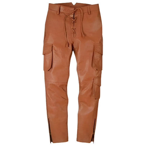 Men's Tan Cargo Style Leather Pant - AMSEL LEATHERS