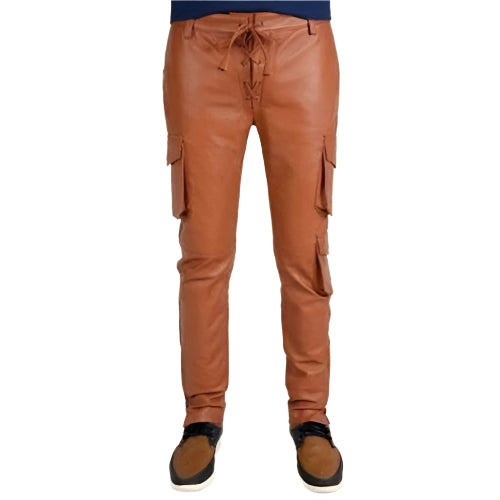 Men's Tan Cargo Style Leather Pant - AMSEL LEATHERS