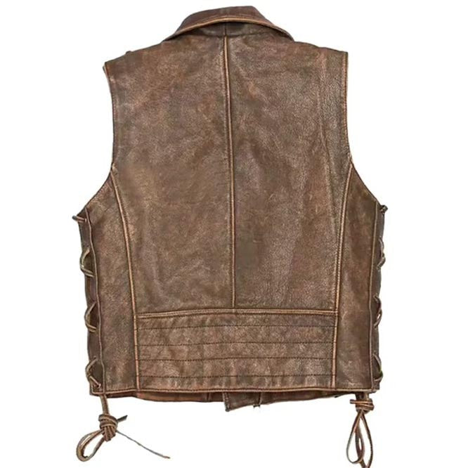 Men's Vintage Brown Leather Biker Vest - AMSEL LEATHERS