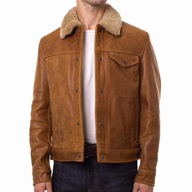 Men's Vintage Buffalo Leather Trucker Jacket - AMSEL LEATHERS