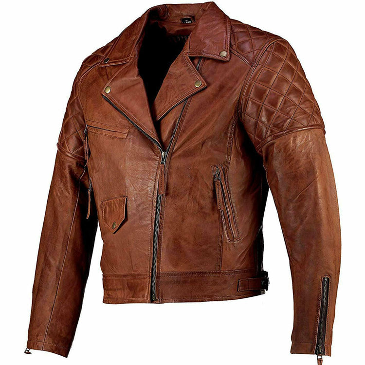 Men's Vintage Distressed Brown Leather Cafe Racer Jacket - AMSEL LEATHERS