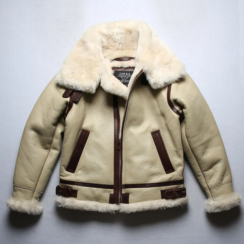 Men's Winter White B3 Shearling Sheepskin Jacket - AMSEL LEATHERS