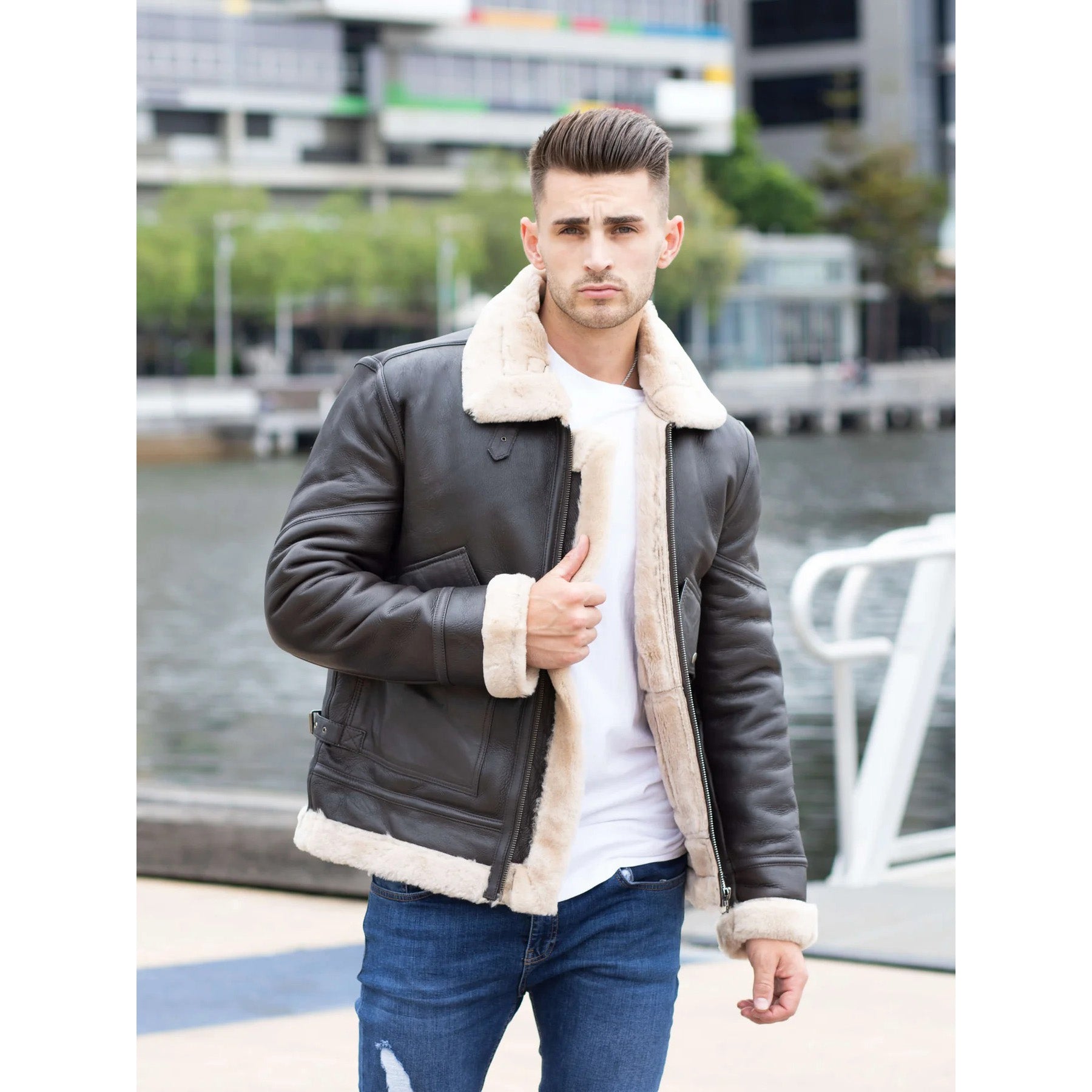 Men's Airforce Style Shearling Leather Jacket - AMSEL LEATHERS