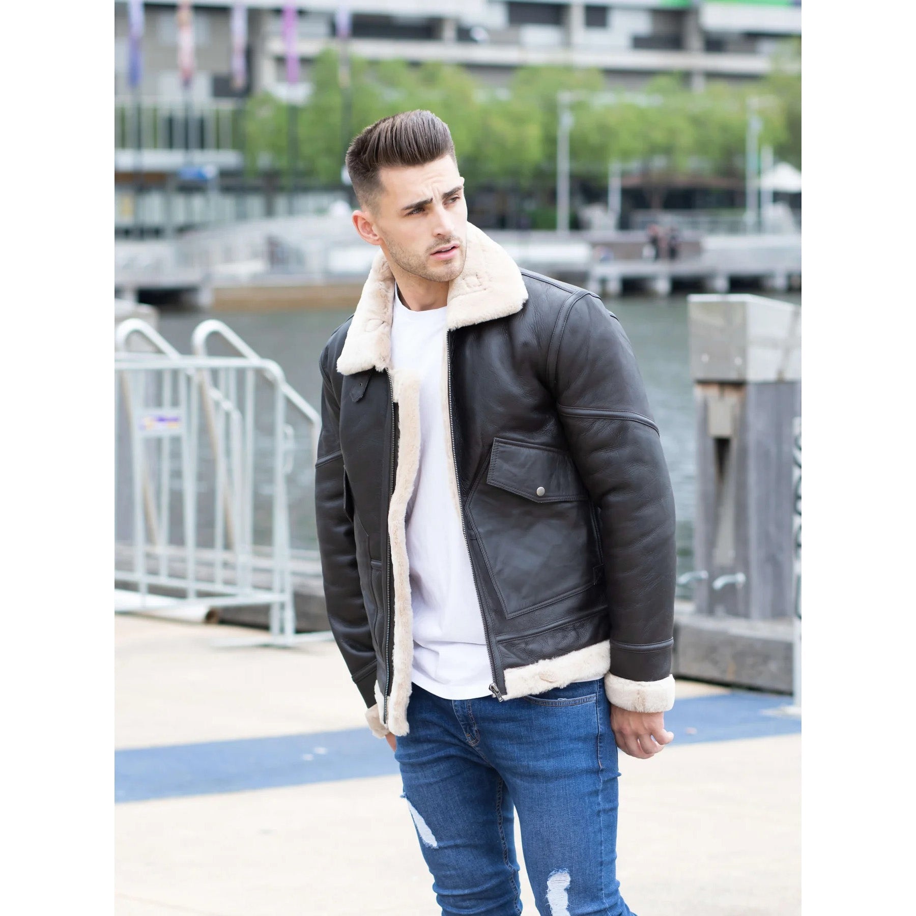 Men's Airforce Style Shearling Leather Jacket - AMSEL LEATHERS