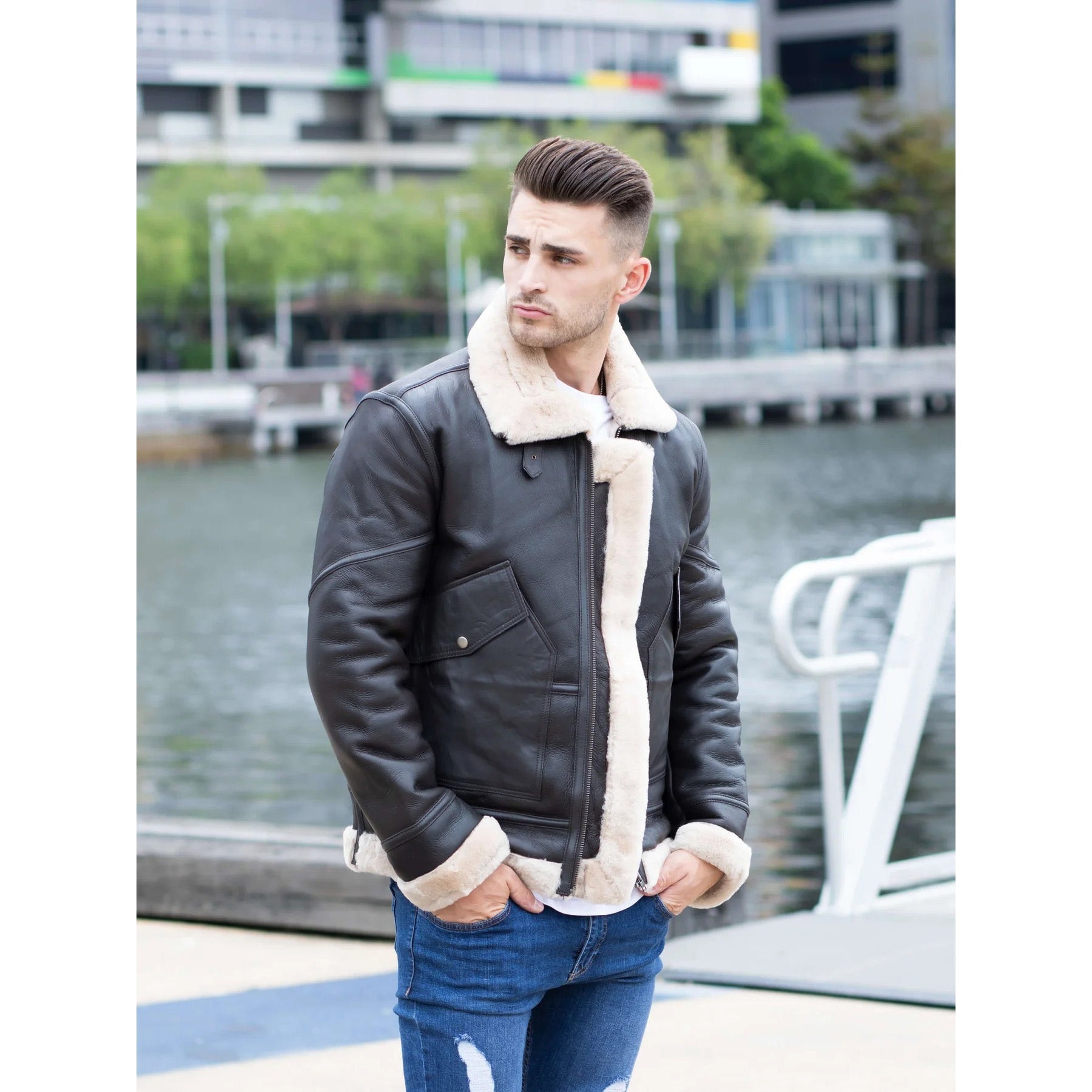 Men's Airforce Style Shearling Leather Jacket - AMSEL LEATHERS