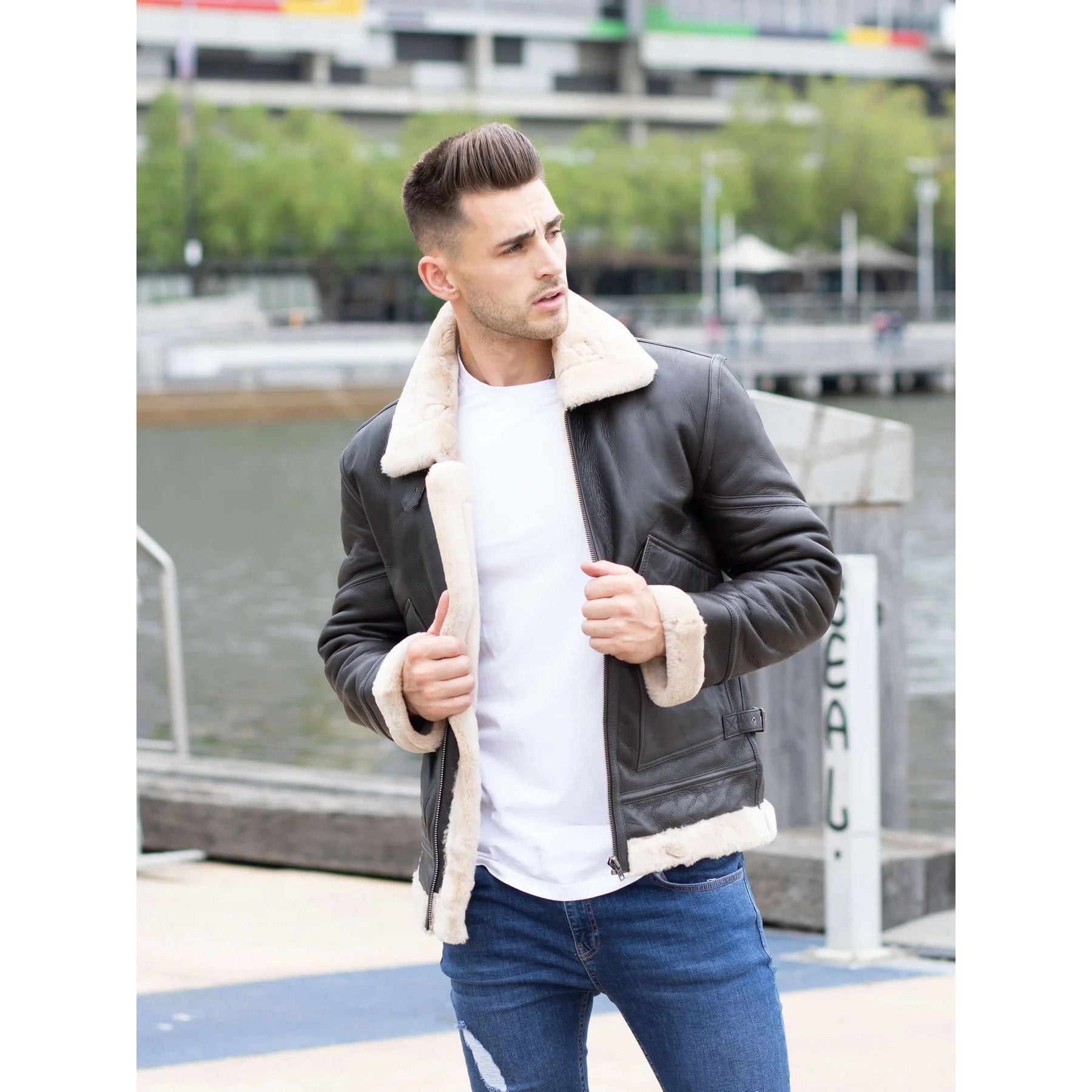 Men's Airforce Style Shearling Leather Jacket - AMSEL LEATHERS