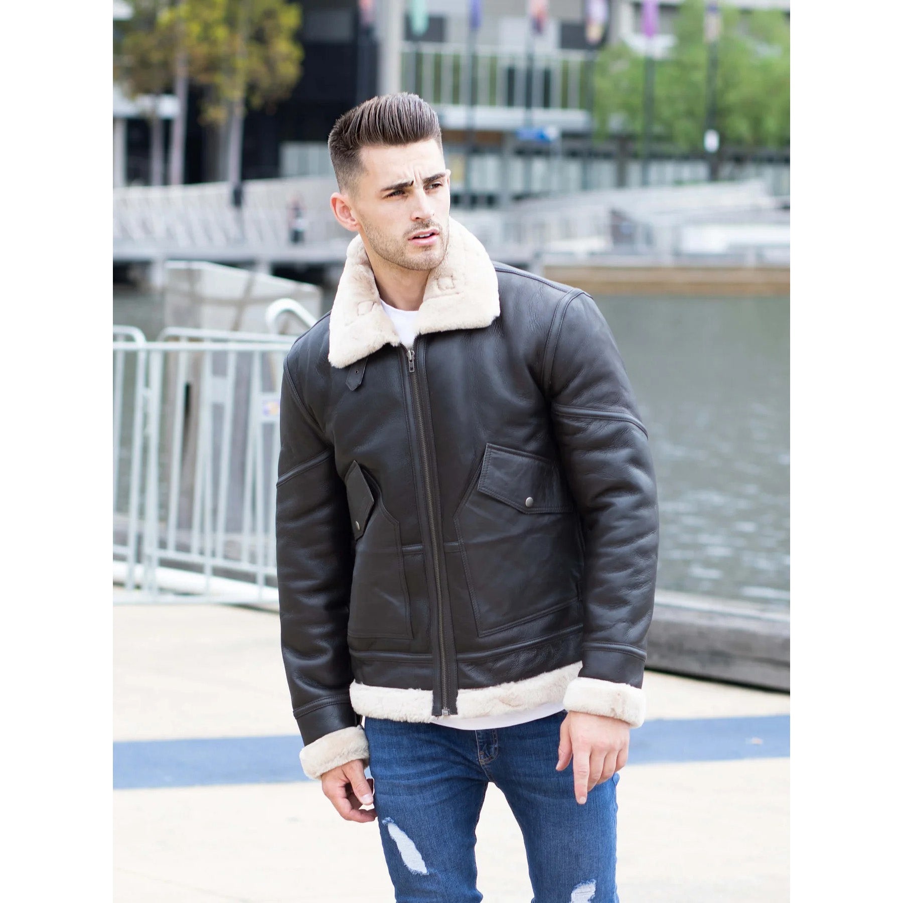 Men's Airforce Style Shearling Leather Jacket - AMSEL LEATHERS