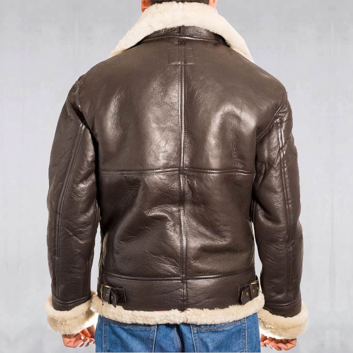 Men's Aviator B3 Dark Brown Sheepskin Bomber Leather Jacket - AMSEL LEATHERS